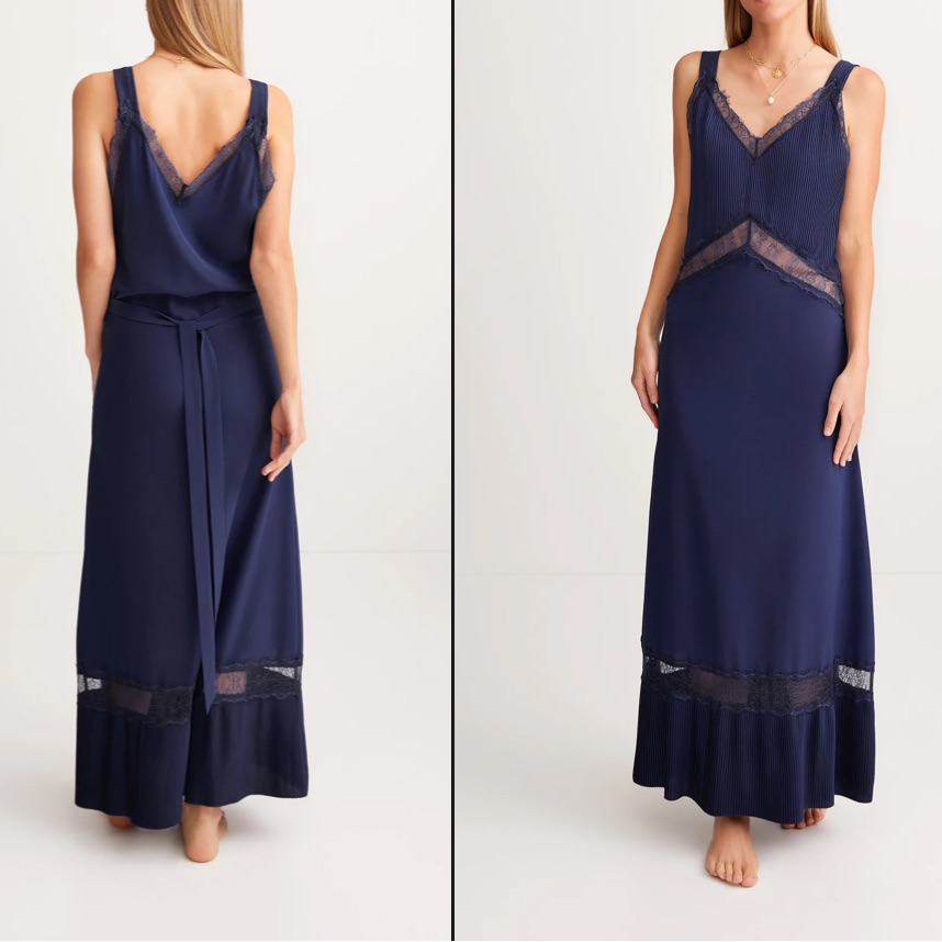 Sleeping With Jacques Women's Osiris Navy Blue Silk Dress Nightgown Size Us 4